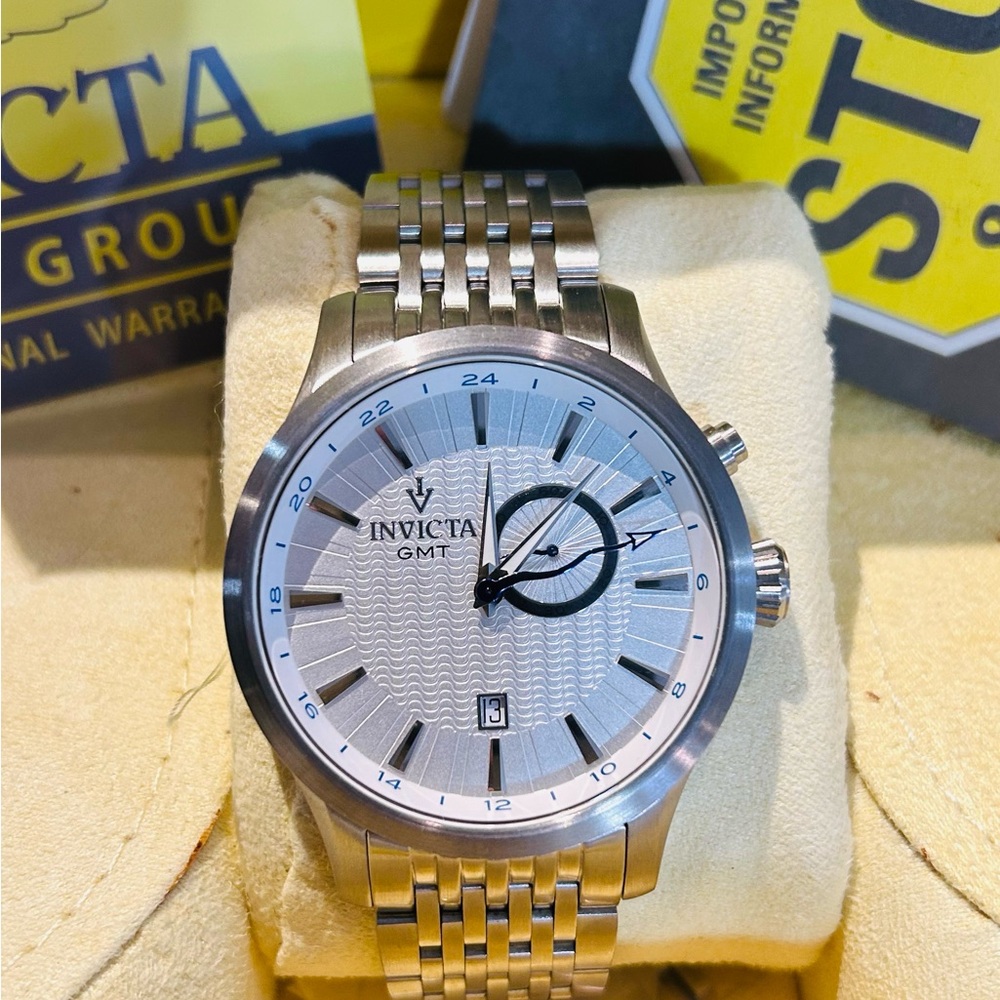 Vintage GMT Silver Invicta Watch Model 12228